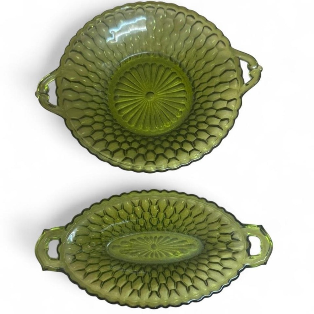 Vintage 1960s Indiana Glass‎ Company Green Honeycomb Depression Glass Dishes